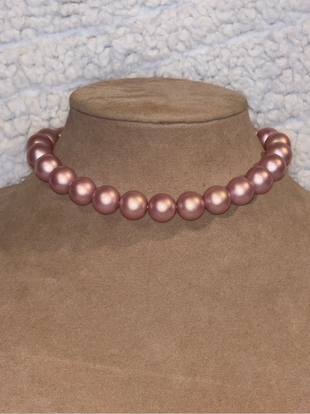 Vintage Mauve Pink Faux Pearl Choker Necklace Graduated Beads Dangle Back 1950s